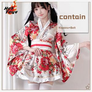 일본 기모노 유카타 가운 카와이 소녀 꽃 프린트 하오리 정장 러블리 로리타 드레스 여성용 메이드 코스프레 의상 할로윈