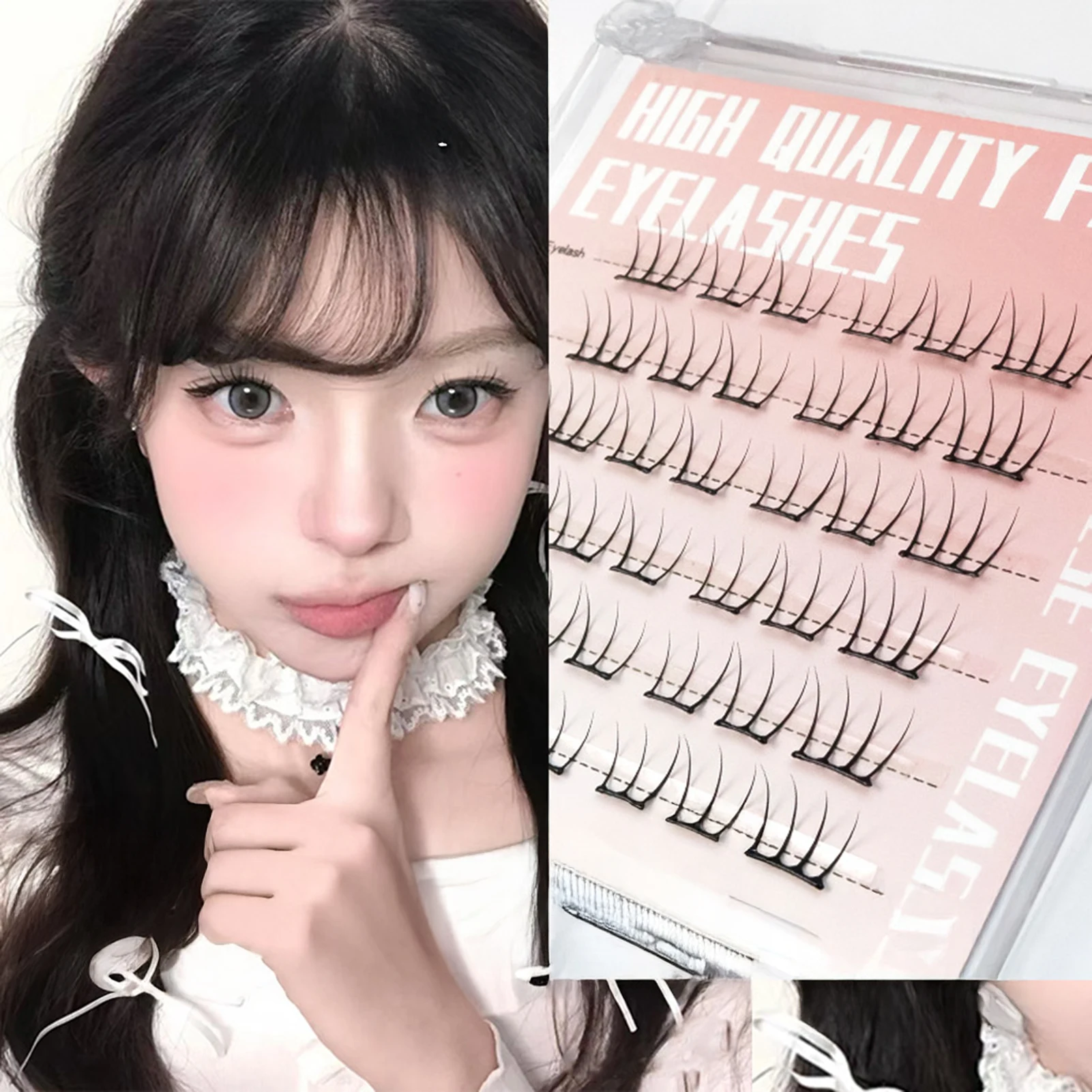 자기 접착제 DIY 속눈썹 접착제 필요 없음 재사용 가능한 하단 속눈썹 5D 푹신한 클러스터 속눈썹 한국어 DIY 만화 속눈썹 확장 집에서