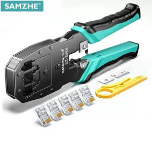 SAMZHE RJ45 크림프 플라이어 패스 스루 크림퍼 스트리퍼 커터 Cat7 Cat6 Cat5e 8P8C 모듈러 커넥터 이더넷 와이어 도구
