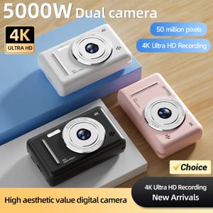 4K 디지털 카메라 5000W 픽셀 레트로 CCD 휴대용 카드 카메라 보급형 카메라 듀얼 카메라 플래시 5천만 픽셀 자동 초점
