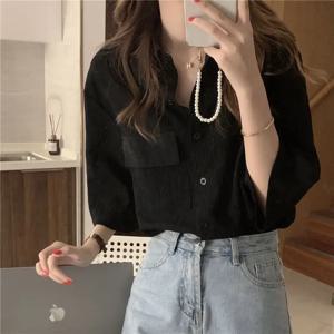 레트로 3/4 슬리브 셔츠 여성 봄 여름 느슨한 겉옷 태양 보호 패션 디자인 캐주얼 스트레이트 컷 블라우스