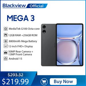 블랙뷰 MEGA 3 태블릿 PC 12.1인치 2.5K FHD+ 디스플레이 MTK G100 옥타코어 12GB 256GB 8800mAh 50MP 카메라 33W 충전기 안드로이드 15 패드