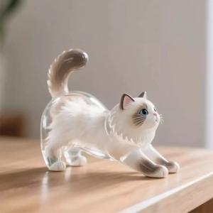 투명 새끼 고양이 머리 보관 상자 샴 고양이 Ruddoll 고양이 머리 보관 기념품 키 체인 장식 펜던트