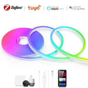 지그비 투야 RGB LED 스트립 라이트 5V 2m 3m 5m 네온 다이오드 테이프 리본 유연 디밍 가능 찬장 옷장 장식 램프 (알렉사용)
