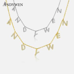 ANDYWEN 925 스털링 실버 골드 맞춤형 이름 펜던트 목걸이 Alpahbet 생일 선물 Valentiens European Initial Jewelry