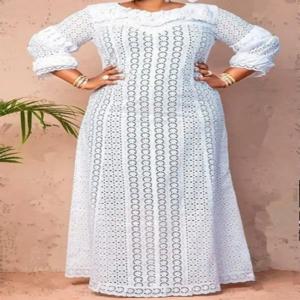 여성을위한 우아한 아프리카 우아한 드레스 화이트 할로우 아웃 2023 이슬람 패션 Abayas Dashiki 가운 Kaftan 긴 맥시 드레스 M-5XL