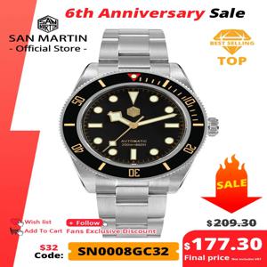 산 마틴 새로운 40mm BB58 레트로 럭셔리 다이버 시계 NH35 남성용 자동 기계식 시계 사파이어 빛나는 20Bar Reloj SN0008