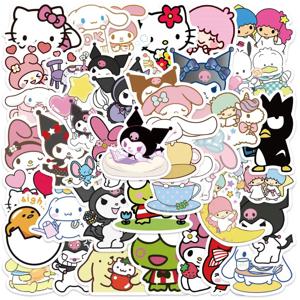 50pcs Sanrio 스티커 귀여운 Cinnamoroll Kuromi 내 멜로디 스티커 노트북 소녀 Sanrio 내 멜로디 애니메이션 스티커 어린이 장난감