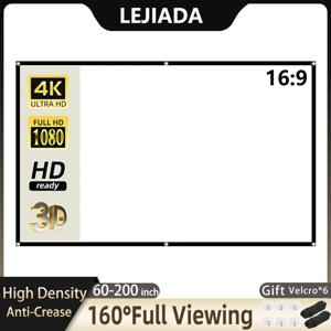 LEJIADA 프로젝터 스크린 흰색 주름 방지 60-200 인치 16:9 소프트 고밀도 휴대용 접이식 프로젝션 스크린 야외 영화