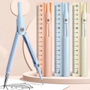 연필 달린 나침반 눈금자, 다기능 그리기 나침반, 수학 기하학 도구, 한국 문구류, 카와이 제도용품, 3 in 1