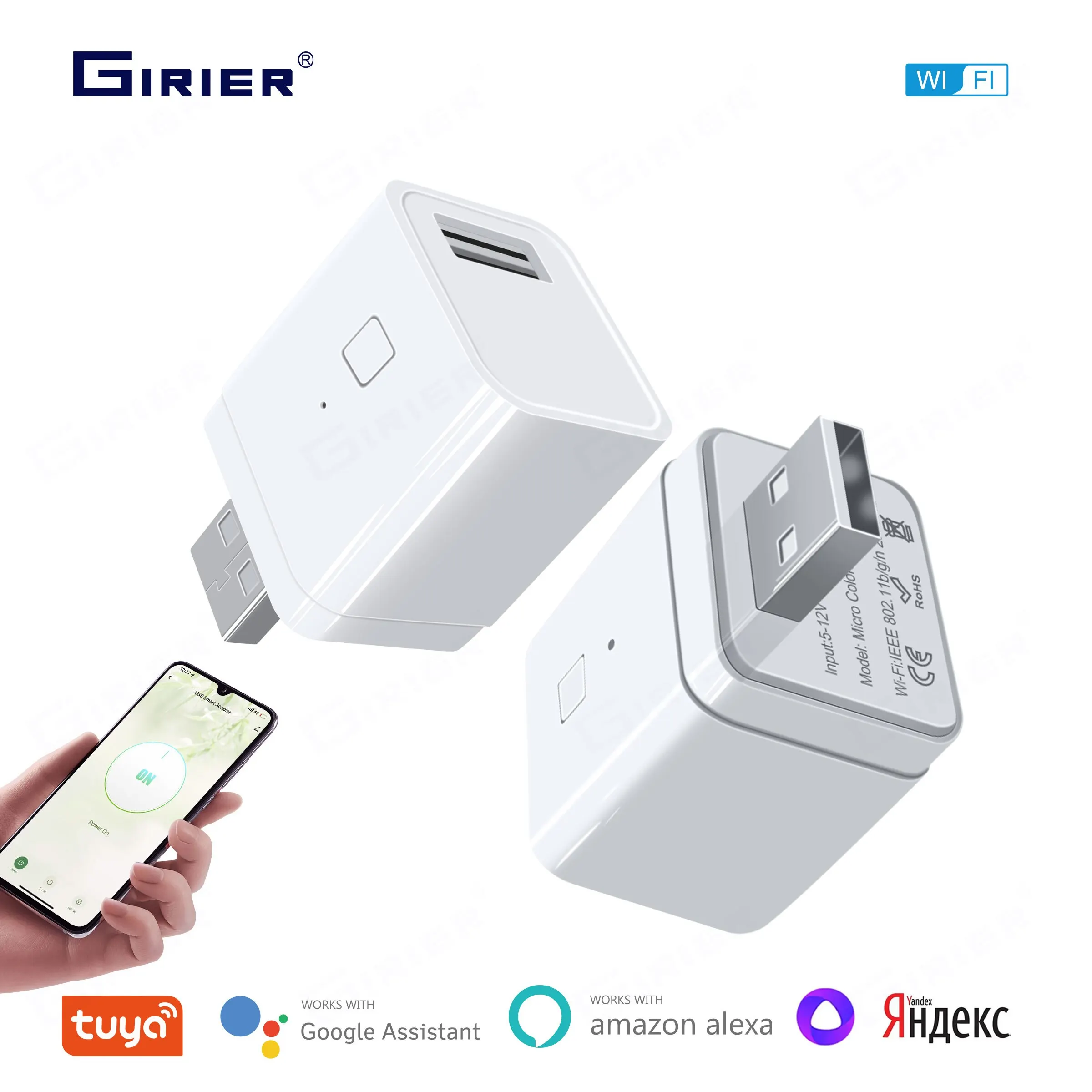 GIRIER Tuya 스마트 마이크로 USB 어댑터 스위치 WiFi 미니 USB 전원 어댑터 5V는 홈 오토메이션을 위해 Hey Google Alexa Alice와 함께 작동합니다.