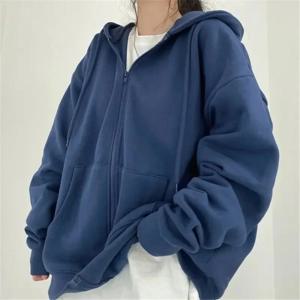 특대 여성 후드 캐주얼 솔리드 지퍼 업 후드 티셔츠 하라주쿠 한국어 루즈 커플 까마귀 자켓 코트 streetwear