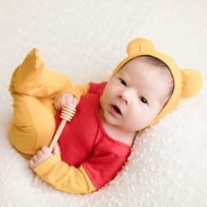 Ylsteed 신생아 소년 사진 소품 곰 귀 모자 사진 촬영 복장 아기 발 점프 슈트 작업복 유아 사진 소품