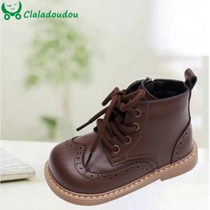 Claladoudou 패션 어린이 부츠, 솔리드 브라운 블랙 브로그 레트로 발목 부츠 어린이 소녀, 고무 단독 작은 소년 가을 부츠
