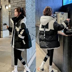 여성용 미디엄 롱 스타일 다운 코튼 코트, 한국 여성 파카 재킷, 2024 여성용 후드 스플라이싱, 함께 퍼퍼 아웃웨어