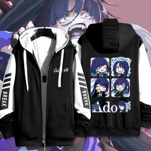 가수 Ado 만화 프린트 지퍼 업 까마귀 여성 남성 하라주쿠 운동복 streetwear 힙합 지퍼 후드 자켓 겉옷