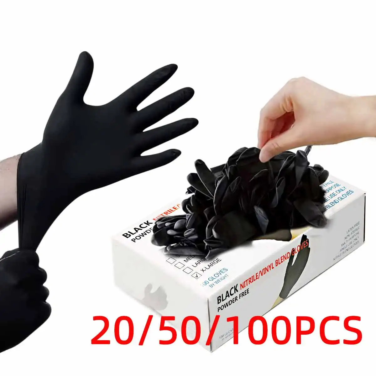 20/50/100pcs 검은 비닐 장갑 식품 등급 장갑 요리 음식 준비 청소를위한 일회용 장갑 라텍스 프리 파우더 프리