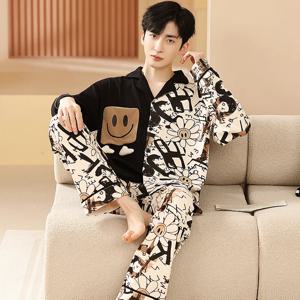 코튼 잠옷 남성 봄, 가을 긴 소매 바지 남성은 대형 홈 슈트를 입을 수 있습니다 아늑한 열 잠옷 남성 여성 모두