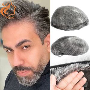 I 스킨 헤어 보철물 전체 PU 0.12cm 매듭 100% 인간의 머리카락 교체 시스템 남성 Toupee 헤어피스 보이지 않는 피부 Toupee