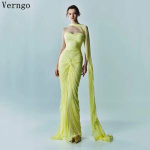 Verngo 라이트 그린 쉬폰 이브닝 드레스 Strapless Mermaid Ruched-Sash 실크 파티 가운 우아한 공식 행사 드레스 맞춤형