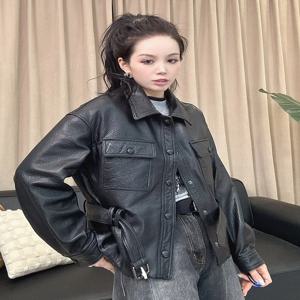 디자인 감각 소 가죽 자켓 여성용 캐주얼 디자인 감각 소 가죽 여성용 캐주얼 트렌디 패션 다목적 자켓 재킷 외투