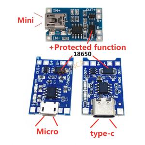 10 개 마이크로 미니 Type-c USB 5V 1A 18650 TP4056 보호 기능이있는 리튬 배터리 충전기 모듈 충전 보드 이중 기능
