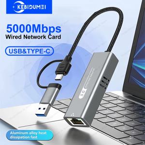 5000Mbps 유선 네트워크 카드 어댑터 USB/Type-C-RJ45 어댑터 노트북 Win 7/8/10 용 5G USB 3.0 유선 네트워크 카드 변환기 허브