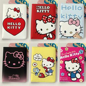 새로운 Sanrio 헬로 키티 여권 커버 여성 여행 필수 PU 가죽 여권 홀더 지갑 소녀의 신용 카드 홀더 케이스