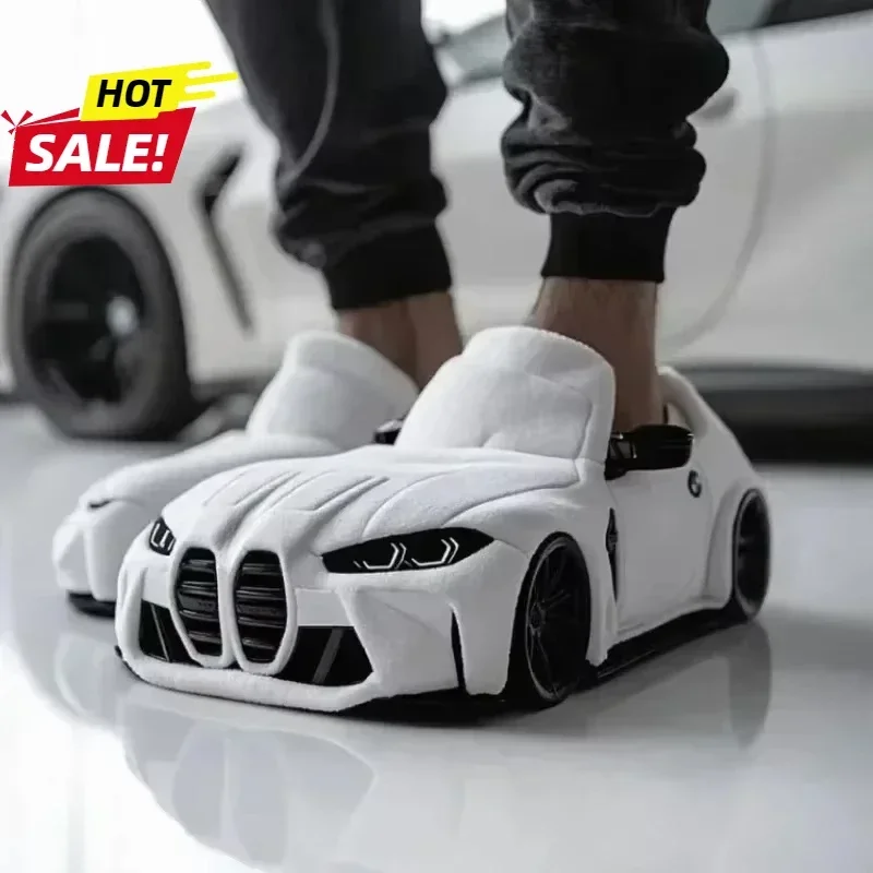 2025 새로운 BMW 포르쉐 레이싱 플러시 슬리퍼 장난감 면화 따뜻한 홈 플러시 신발 자동차 슬리퍼
