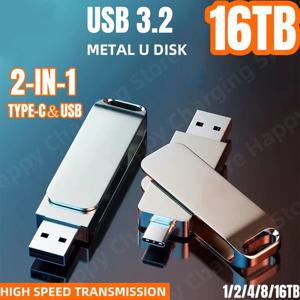 16TB 플래시 드라이브 USB 3.2 고속 USB 전송 타입-C 2-in-1 8TB 16TB OTG 펜드라이브 방수 플래시 디스크 (컴퓨터용)