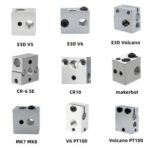 히터 블록 E3D V5 V6 MK7 MK8 CR-6 SE 화산 PT100 CR10 Makerbot 알루미늄/황동/구리 3D 프린터 압출기 핫엔드 J 헤드