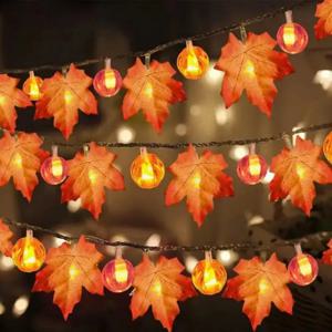 1PC1.5M10LED/3M20LED 할로윈 메이플 리프 호박 랜턴 문자열, 배터리 구동, 배터리 없음, 휴일 장식에 사용