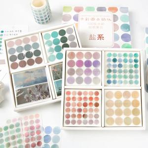 100 시트 수채화 폴카 도트 스티커 글 머리 기호 저널링 액세서리 스크랩북 DIY 컬러 라벨 Washi 스티커 편지지 정장