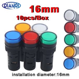 10 개/몫 플라스틱 패널 마운트 신호 전원 LED 표시 등 직경 16mm LED 신호등 24V12V220V 빨간색 녹색 노란색 파란색