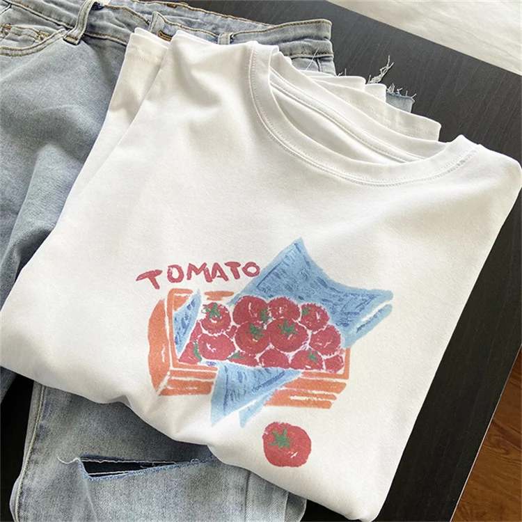 토마토 스위트 90s 트렌드 캐주얼 티셔츠 의류 여성 여름 티셔츠 숙녀 프린트 그래픽 티, 2022