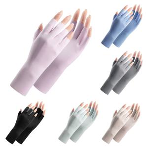 여름 아이스 실크 반 손가락 장갑, 자외선 차단, 얇은 손가락없는 장갑, 야외 운전 자외선 차단 장갑