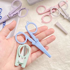 Kawaii Morandi 컬러 접이식 가위, 휴대용 키 체인 미니 종이 커터, 한국 문구, DIY 수제 도구, 사무용품