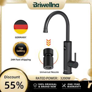 Briwellna 인스턴트 온수 난방 수도꼭지 범용 어댑터 노즐이있는 220V 전기 수도꼭지 스테인레스 스틸 난방 수도꼭지