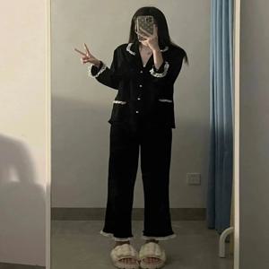 우아한 캐미솔 슬립웨어 여성용 봄 가을 트렌디 스윗 오픈 가디건 롱 팬츠 홈웨어 3종 세트