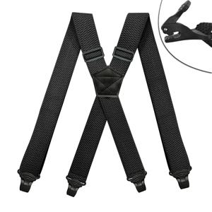 남성용 헤비 듀티 작업 멜빵 3.8cm 와이드 X-백, 4개의 플라스틱 그리퍼 걸쇠 조절 가능한 탄성 바지 바지 교정기-블랙