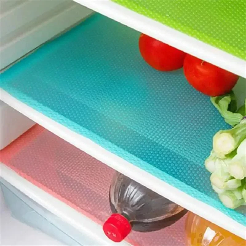 4pcs 냉장고 패드 미끄럼 방지 방수 절단 가능 냉장고 선반 라이너 매트 주방 빨 수있는 서랍 캐비닛 패드 테이블 Placemats