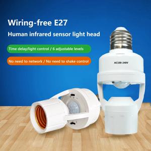 360도 PIR 인간 유도 모션 센서 LED 야간 램프 홀더 복도 기본 E27 지연 시간 조절 스위치