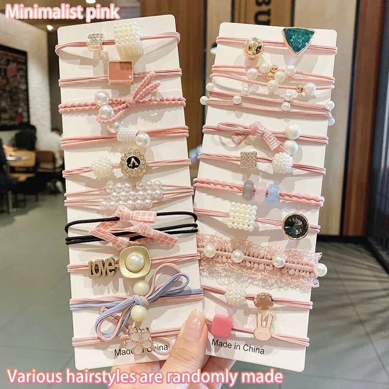 귀여운 간단한 헤어 로프 고탄성 헤어 타이 고무 밴드 패션 간단한 헤어 링 그물 레드 고급 느낌 한국어 머리띠