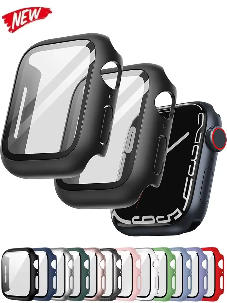 강화 유리 + Apple Watch 케이스 액세서리 용 커버 45mm 41mm 44mm 40mm 42mm 화면 보호기 Apple watch serie 9 4 5 6 SE 7 8