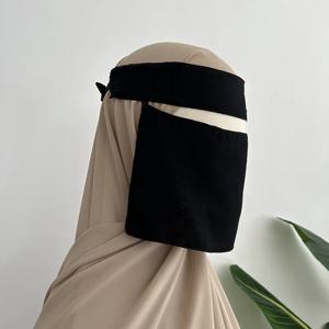 탄성 짧은 Niqab 블랙 사우디 이슬람 여성 얼굴 커버 경량 통기성 이슬람 도매 Eid 라마단기도 Niqab