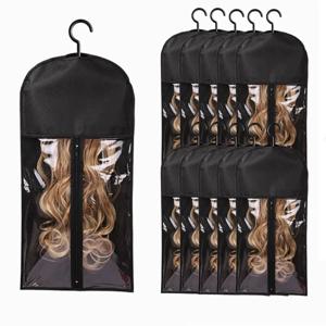 10pcs 긴 머리 확장 저장 가방 홈 주최자에 대 한 플라스틱 옷걸이와 부직포 방진 가발 캐리어 가방