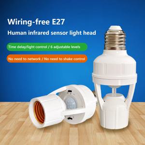 PIR 모션 센서 앰플이있는 E27 소켓 변환기 100-240V LED E27 램프베이스 지능형 전구 스위치 최대 60W