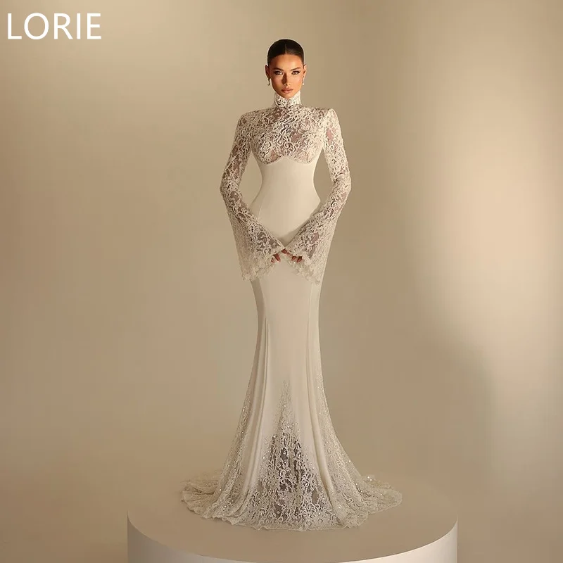 LORIE 우아한 인어 웨딩 드레스, 레이스 아플리케, 부드러운 신부 가운, 긴팔, 빈티지 컨트리 웨딩 가운, 맞춤형 2025
