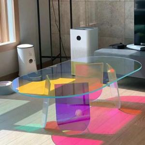 럭셔리 유리 거실 커피 테이블, 라운드 모던 클리어 라운지 센터 테이블, 좌식 발코니, 인스 테이블 베이스 가구
