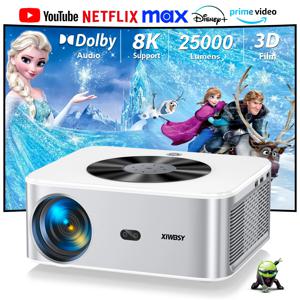 XIWBSY 1000Ansi 자동 초점 프로젝터, 블루투스 5.2, 안드로이드 프로젝터, 4K, 8K 디코딩 비디오 오디오, 홈 시어터 휴대용 프로젝터